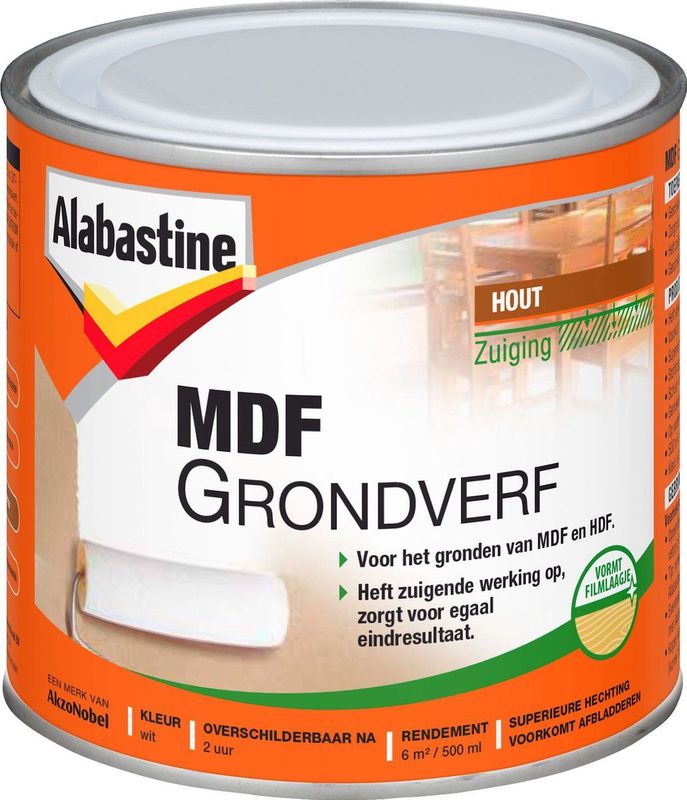 Alabastine MDF Grondverf - Wit - 500 ML - Waterbasis