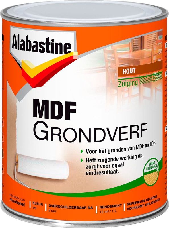 Alabastine - MDF Grondverf - Wit - 1 Liter - Voor Binnen en Buiten