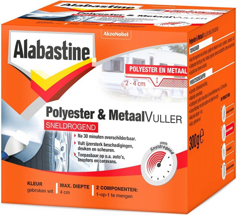 Alabastine - Polyester & Metaal Vuller - Sneldrogend - 300g - Voor Auto Reparatie