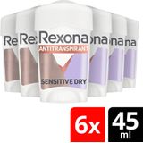 Rexona Women Maximum Protection Anti-transpirant Stick - Sensitive Dry - met Defence+ Technologie - 6 x 45 ml