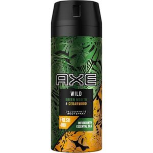 Axe Wild Bodyspray & deospray voor heren, groen mojito & cederhout deodorant zonder aluminium, 48 uur bescherming tegen lichaamsgeur (1x 150 ml)