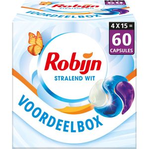 Robijn - 3-in-1 Wasmiddel Capsules - Stralend Wit - 4 Dozen - 60 Wasbeurten