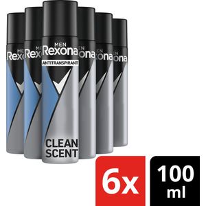 Rexona Men Clean Scent - Deodorant Spray - 6x100 ml - Voordeelverpakking