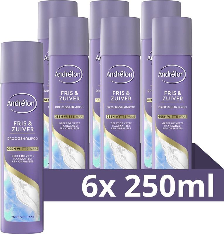 Andrélon Droogshampoo - Fris & Zuiver - verrijkt met tapiocazetmeel - 6 x 250 ml