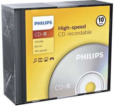 Philips - CD-R 80Min 700MB 52x - Geel - Slim Case - 10 stuks