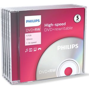 Philips - DVD+RW 4x - Verwisselbare Media - 5 Stuks - Jewel