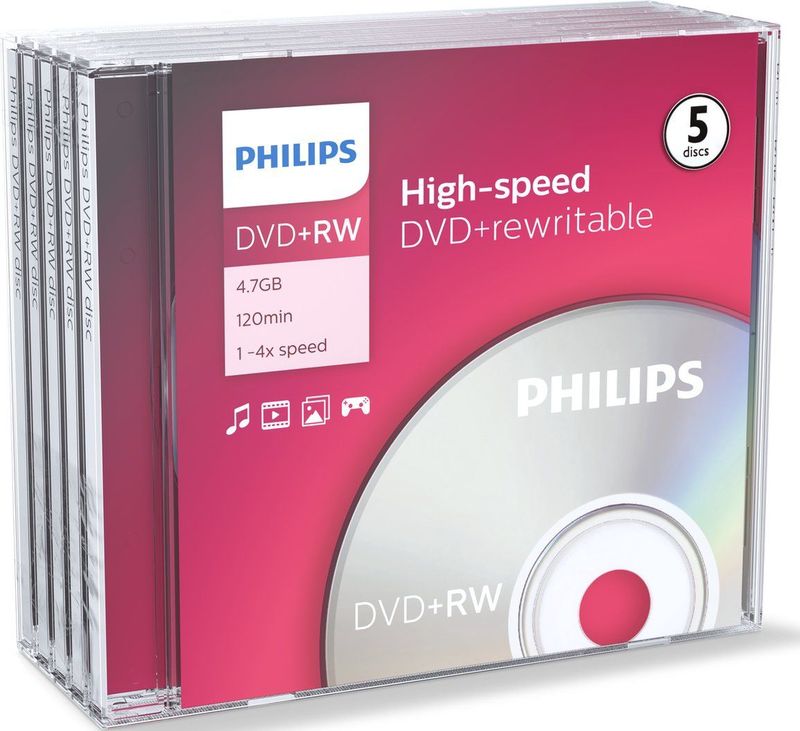 Philips - DVD+RW 4x - Verwisselbare Media - 5 Stuks - Jewel