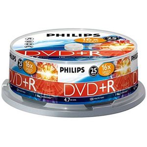 Philips DVD+R wit (4,7 GB gegevens/120 minuten video, 16 high-speed opnames, pin 25)