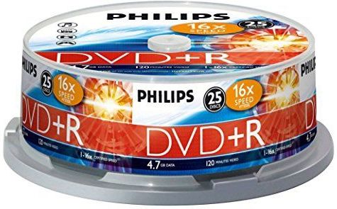 Philips Hoge snelheid lege dvd+R (4,7 GB/120 minuten video, 1-16x snelheid, pin 25)