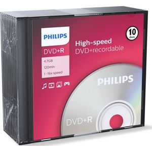 Philips DR4S6S10F - DVD+R - 4,7GB - Speed 16x - Slimcase - 10 stuks