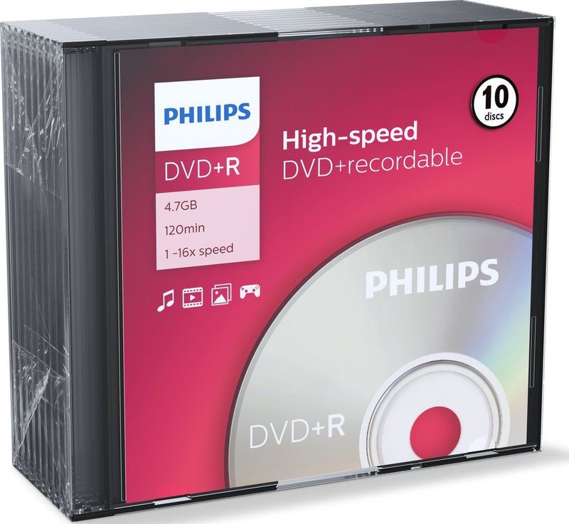Philips DR4S6S10F - DVD+R - 4,7GB - Speed 16x - Slimcase - 10 stuks