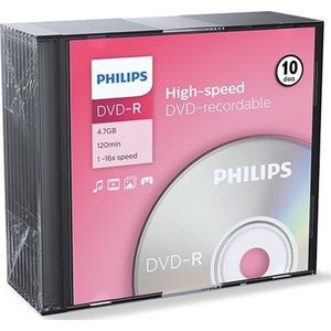 Philips DVD-R Wit (4,7 GB gegevens/120 min. Video, 16 breedbandopnames, 10 dozen)