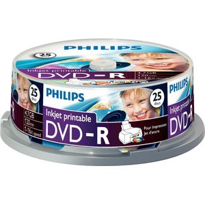 Philips - DVD-R Inkjet Printable - 4.7GB - 16X - Spindel met 25 discs