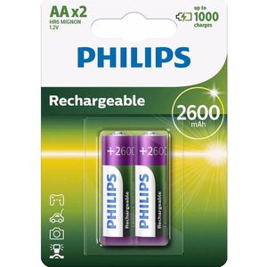 Philips Multi Life NiMH AA Mignon batterijen, 2600 mAh, 2 stuks