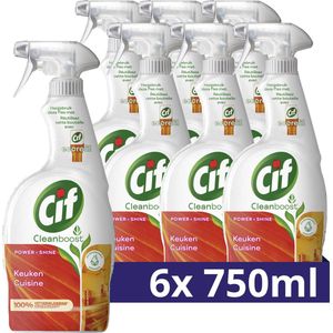 Cif CleanBoost Power+Shine Keuken Spray - 6 x 750 ml - Voordeelverpakking