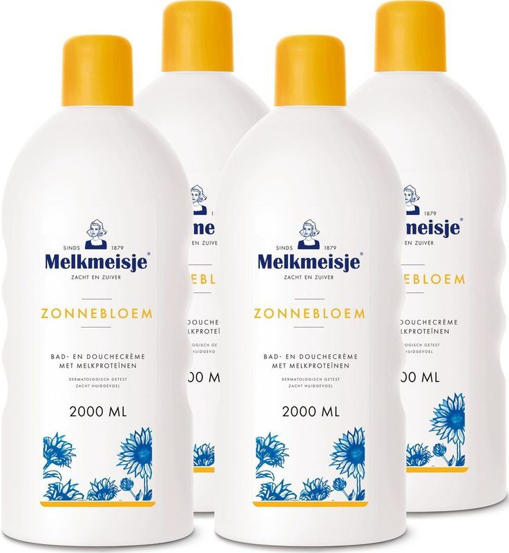 4x Melkmeisje Bad en Douche Creme Zonnebloem en Melk 2000 ml