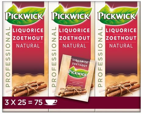 Thee pickwick zoethout 25x 2 gr met envelop | Omdoos a 3 pak x 25 stuk | 3 stuks