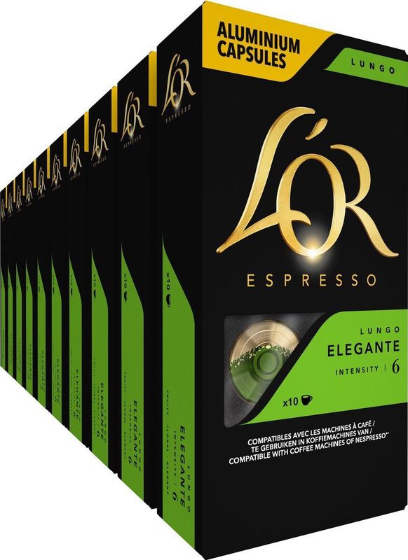 L'OR Lungo Elegante Koffiecups - Intensiteit 6/12 - 10 x 10 capsules