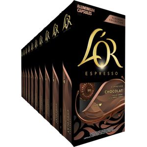 L'Or - Espresso Chocolate koffiecapsules - 100 aluminium capsules - Intensiteit 8 - Compatibel met originele Nespresso®* machines - 10 verpakkingen van 10 capsules (in totaal 100 capsules)