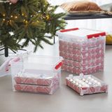 Q-line Kerstballen Opbergbox 22L - Trays voor 60 kerstballen - Transparant/rood