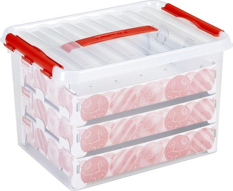 Q-line Kerstballen Opbergbox 22L - Trays voor 60 kerstballen - Transparant/rood