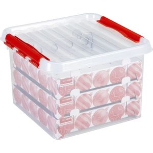 Q-line Kerstballen Opbergbox 26L - Trays voor 75 kerstballen - Transparant/rood