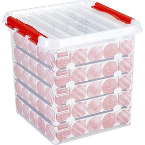 Q-line Kerstballen Opbergbox 38L - Trays voor 125 kerstballen - Transparant/rood