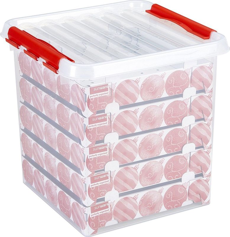 Q-line Kerstballen Opbergbox 38L - Trays voor 125 kerstballen - Transparant/rood