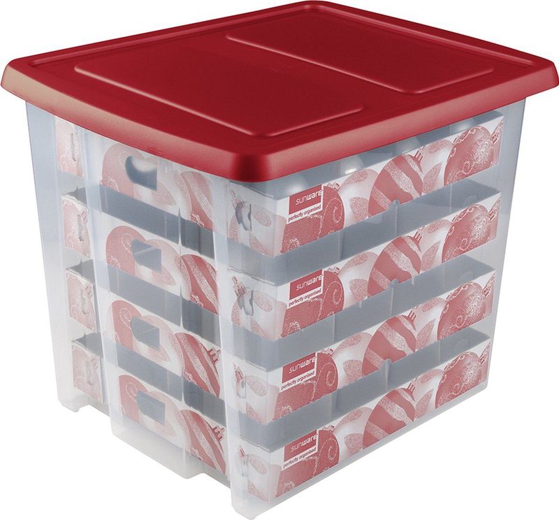 Nesta Kerstballen Opbergbox 45L - Trays voor 64 kerstballen - Transparant/grijs