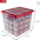 Nesta Kerstballen Opbergbox 45L - Trays voor 48 kerstballen - Transparant/rood