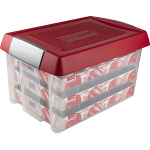 Nesta Kerstballen Opbergbox 60L - Trays voor 60 kerstballen - Transparant/rood