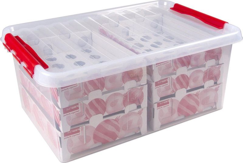 Q-line Kerstballen Opbergbox 45L - Trays voor 98 kerstballen - Transparant/rood