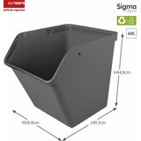 Sunware - Sigma home sorteer unit 60L antraciet - 49,3 x 38,8 x 44,8 cm