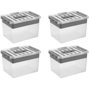 Sunware - Q-line opbergbox met inzet 22L - Set van 4 - Transparant/grijs