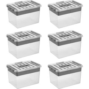 Sunware - Q-line opbergbox met inzet 22L - Set van 6 - Transparant/grijs