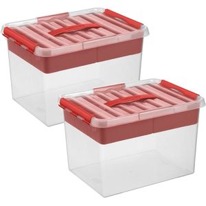 Sunware - Q-line opbergbox met inzet 22L transparant rood - Set van 2