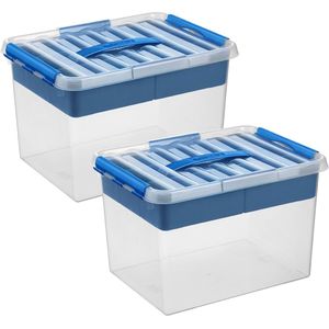 Sunware - Q-line opbergbox met inzet 22L transparant blauw - Set van 2