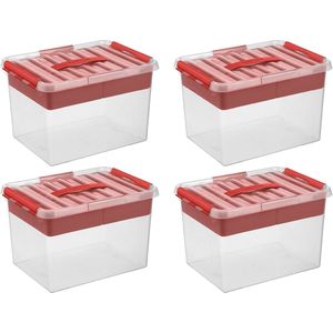 Sunware - Q-line opbergbox met inzet 22L rood - Set van 4