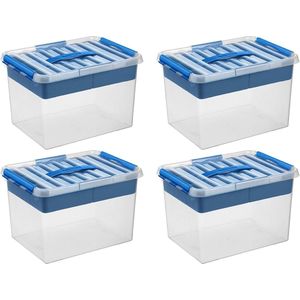 Sunware - Q-line opbergbox met inzet 22L blauw - Set van 4