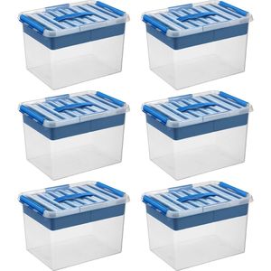 Sunware - Q-line opbergbox met inzet 22L blauw - Set van 6