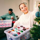 Nesta Kerstballen Opbergbox 24L - Trays Voor 45 Kerstballen - Transparant/Rood