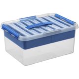Sunware - Q-line opbergbox met inzet 15L transparant blauw - 40 x 30 x 18 cm