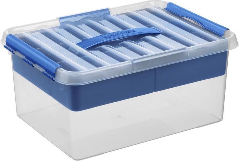Sunware - Q-line opbergbox met inzet 15L transparant blauw - 40 x 30 x 18 cm