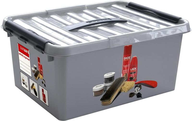 Sunware - Q-line schoenpoetsdoos met inzet 15L metaal zwart - 40 x 30 x 18 cm