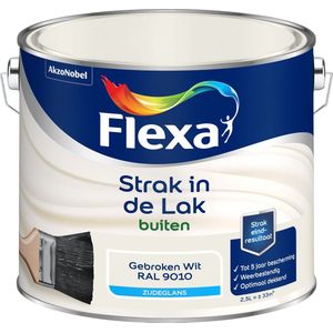 Flexa Strak in de Lak Zijdeglans - Buitenverf - gebroken wit Ral 9010 - 2,5 liter