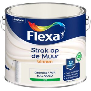 Flexa Muurverf Strak Op De Muur Mat Gebroken Wit Ral9010 2,5l | Muurverf