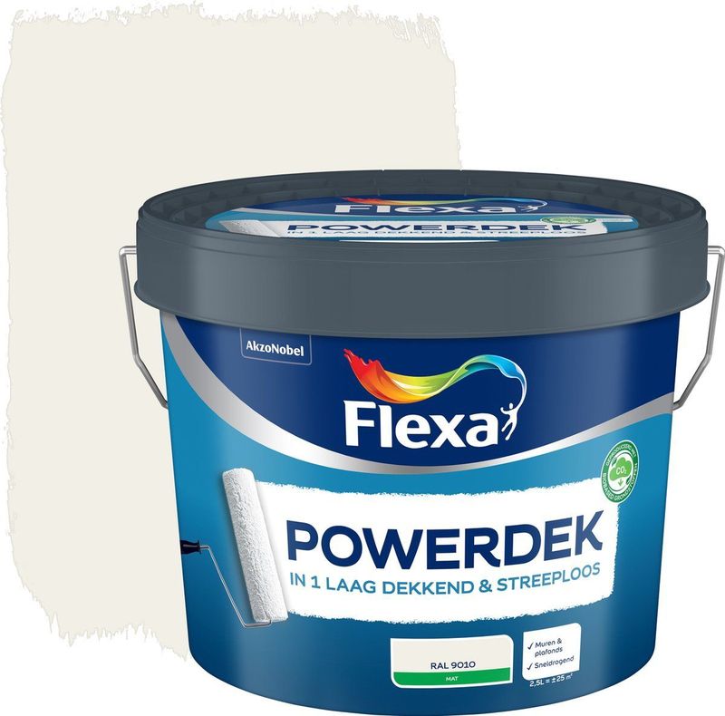 Flexa Powerdek Muurverf - Muren & Plafonds - Binnen - RAL 9010 - 2,5 liter
