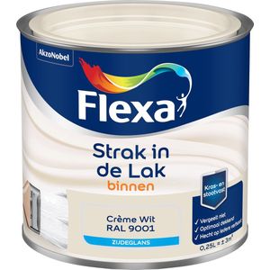 Flexa Strak in de Lak - Watergedragen - Zijdeglans - crème wit RAL 9001 - 0,25 liter