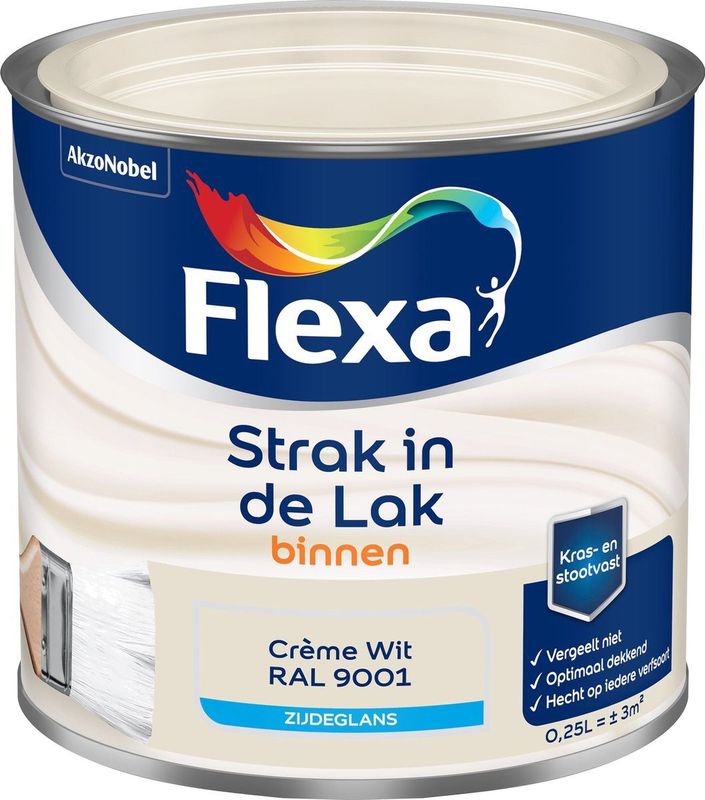 Flexa - Strak in de Lak Binnenlak Zijdeglans - Crème wit / RAL 9001 - 250 Milliliter