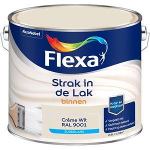 Flexa Strak in de Lak - Watergedragen - Zijdeglans - crème wit RAL 9001 - 2,5 liter